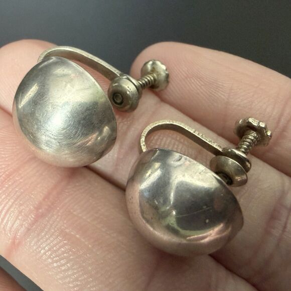 Vintage ALPACA MEXICO Sterling Silver 925 Dome Screw Back Earrings 14mm Classic - Picture 15 of 16